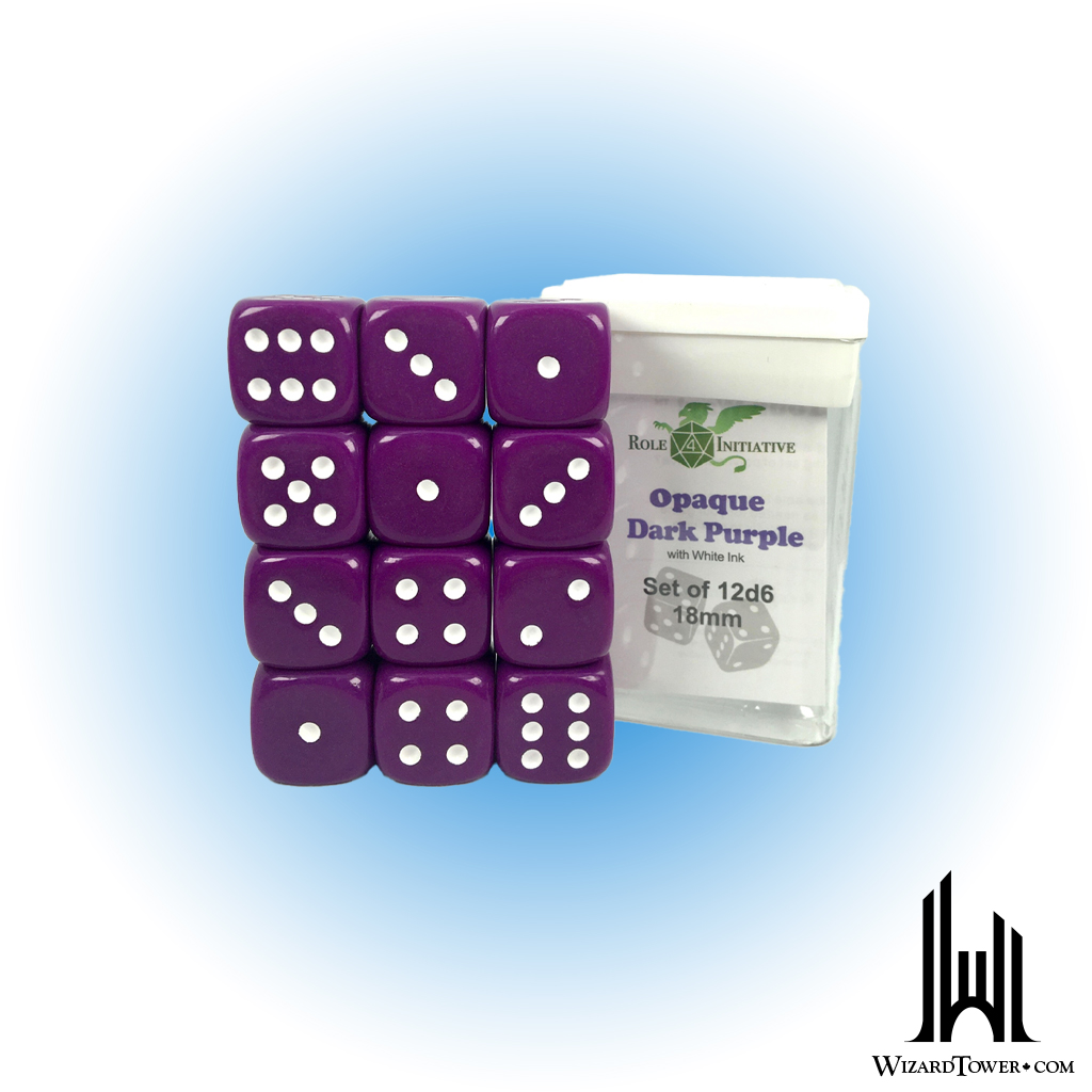 SET OF 12D6 DICE: OPAQUE PURPLE/WHITE